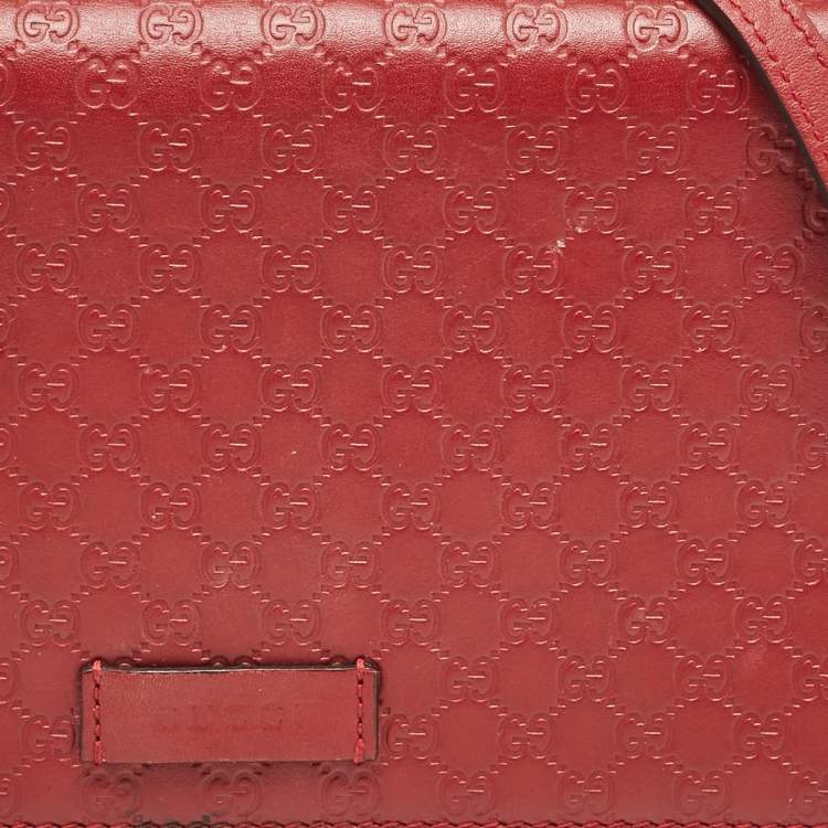 Pre Owned Gucci Red Microguccissima Leather Flap Wallet on Strap