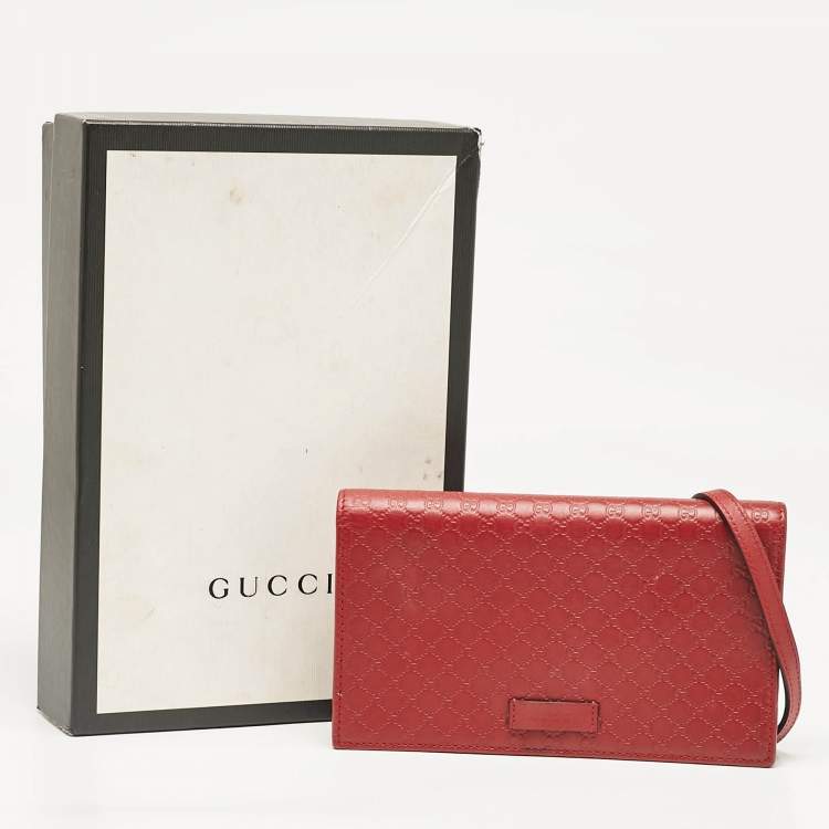 Pre Owned Gucci Red Microguccissima Leather Flap Wallet on Strap