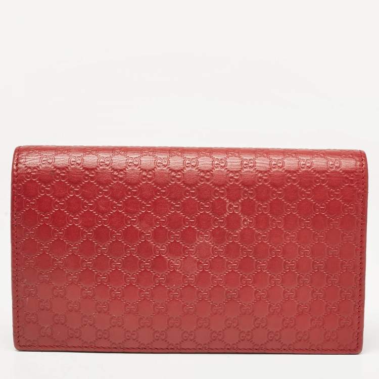 Pre Owned Gucci Red Microguccissima Leather Flap Wallet on Strap