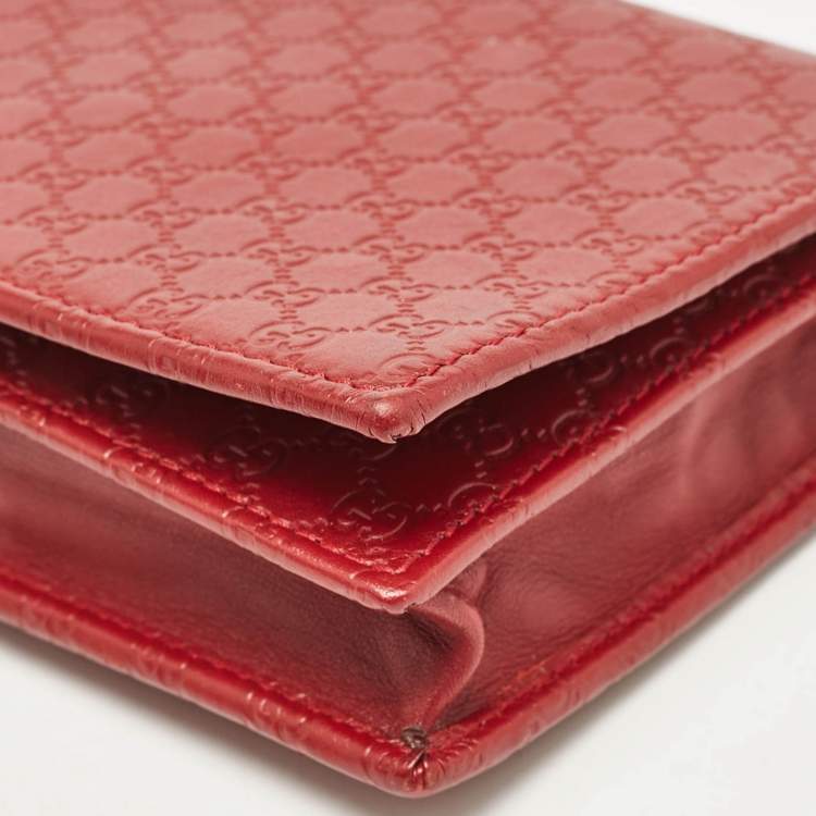 Pre Owned Gucci Red Microguccissima Leather Flap Wallet on Strap