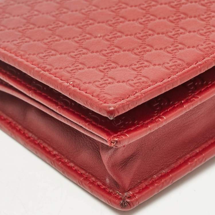 Pre Owned Gucci Red Microguccissima Leather Flap Wallet on Strap