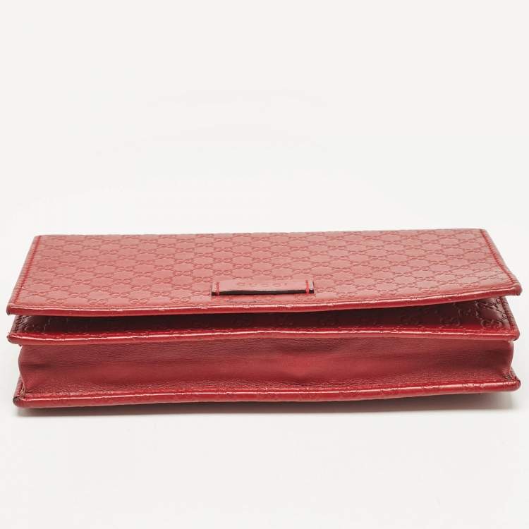 Pre Owned Gucci Red Microguccissima Leather Flap Wallet on Strap