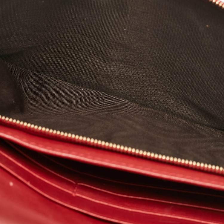 Pre Owned Gucci Red Microguccissima Leather Flap Wallet on Strap