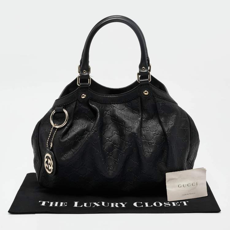 Pre Owned Gucci Black Guccissima Leather Medium Sukey Tote