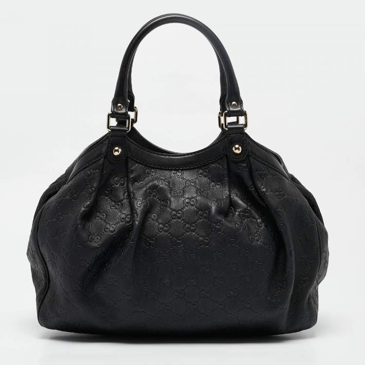 Pre Owned Gucci Black Guccissima Leather Medium Sukey Tote