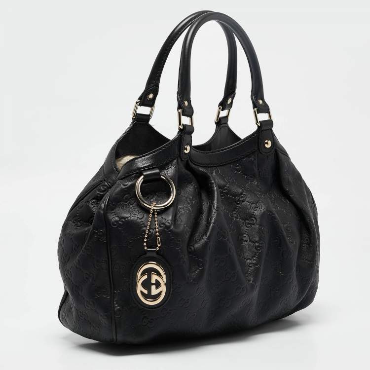 Pre Owned Gucci Black Guccissima Leather Medium Sukey Tote