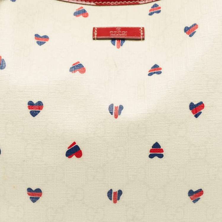 مملوكة مسبقًا Gucci Red/White GG Supreme Canvas and Patent Leather Medium Heart Joy Tote