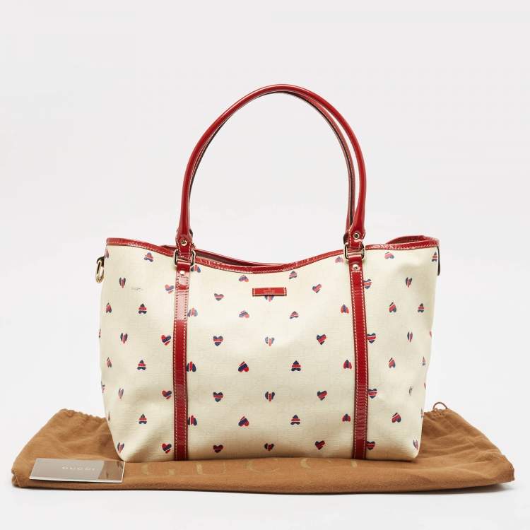 مملوكة مسبقًا Gucci Red/White GG Supreme Canvas and Patent Leather Medium Heart Joy Tote
