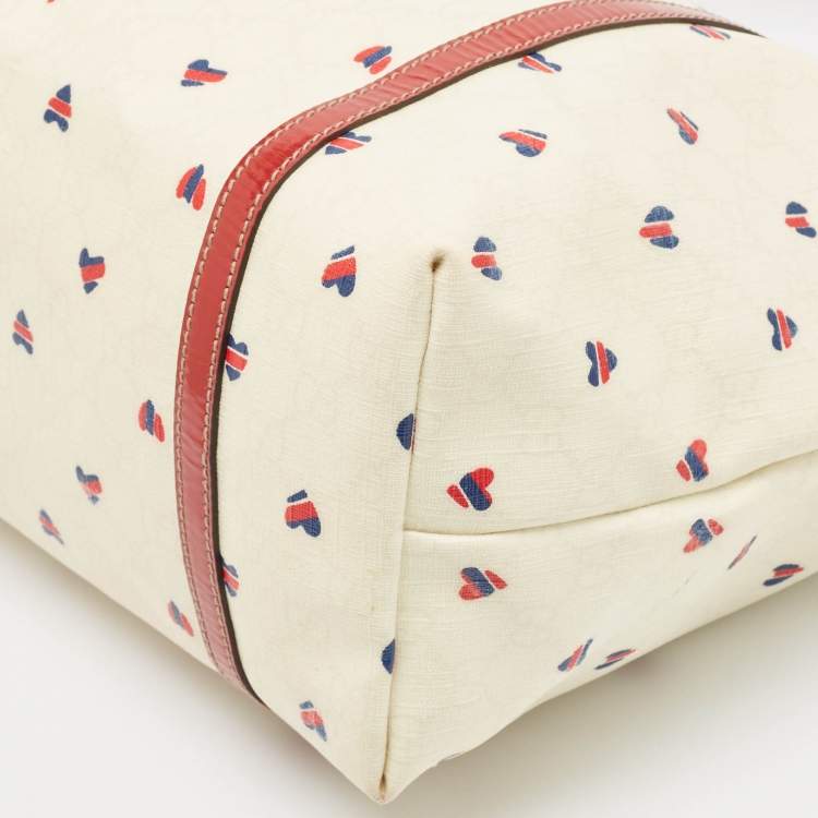 مملوكة مسبقًا Gucci Red/White GG Supreme Canvas and Patent Leather Medium Heart Joy Tote