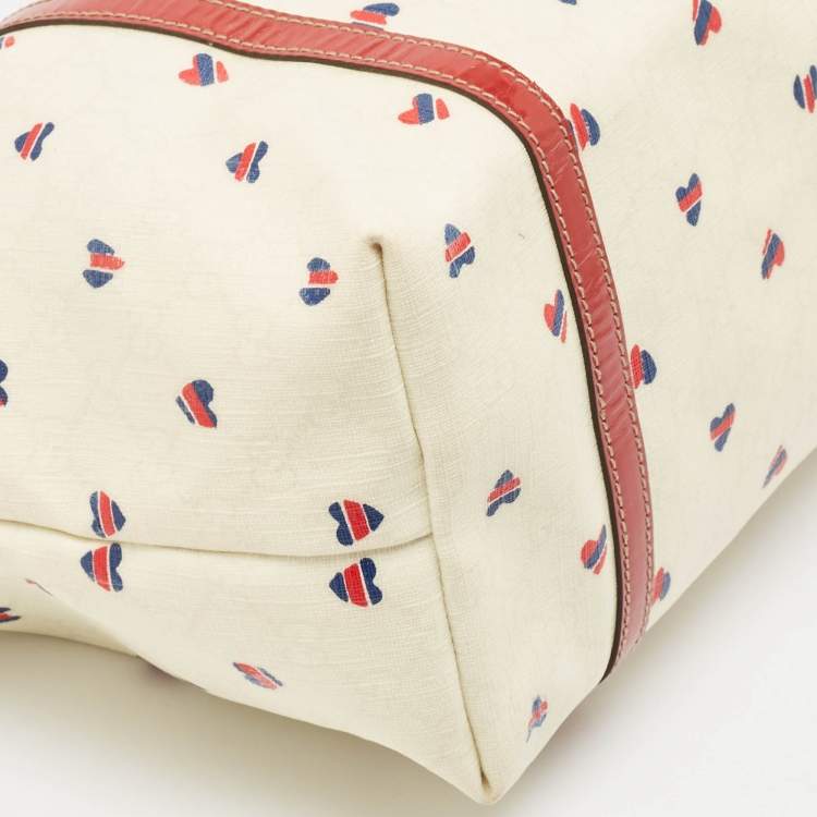 مملوكة مسبقًا Gucci Red/White GG Supreme Canvas and Patent Leather Medium Heart Joy Tote