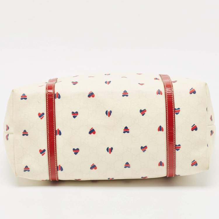 مملوكة مسبقًا Gucci Red/White GG Supreme Canvas and Patent Leather Medium Heart Joy Tote