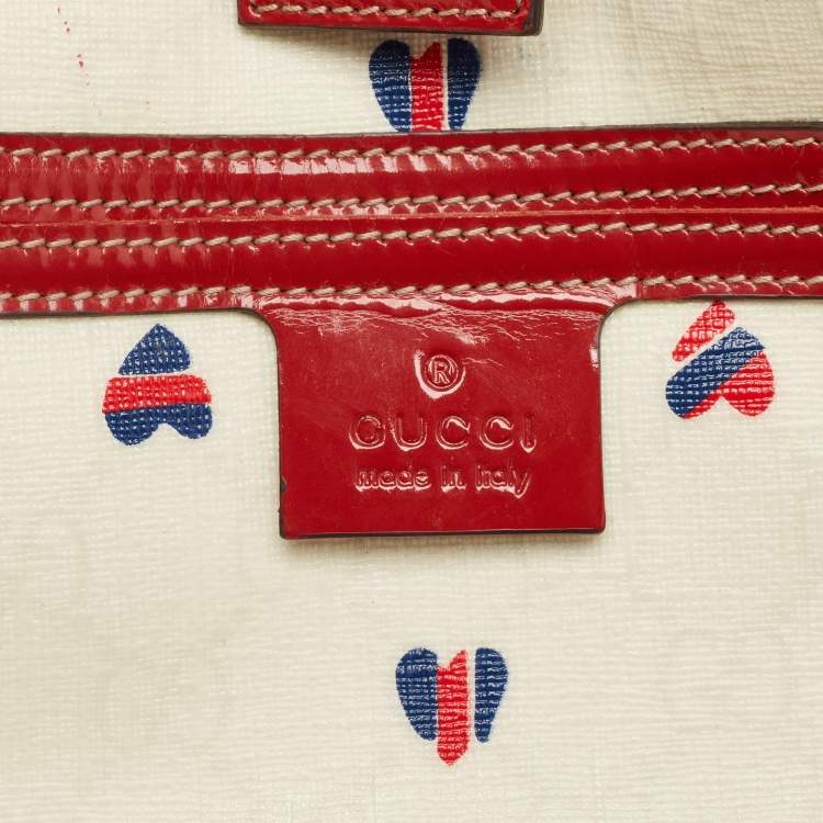 مملوكة مسبقًا Gucci Red/White GG Supreme Canvas and Patent Leather Medium Heart Joy Tote