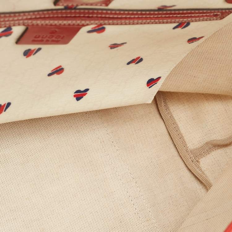 مملوكة مسبقًا Gucci Red/White GG Supreme Canvas and Patent Leather Medium Heart Joy Tote
