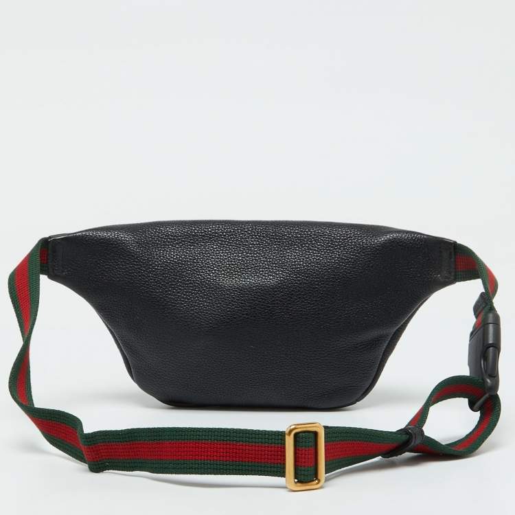 Pre Owned Gucci Black Leather Vintage Logo Web Belt Bag