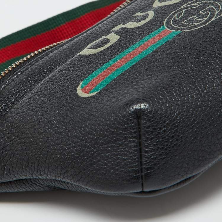 Pre Owned Gucci Black Leather Vintage Logo Web Belt Bag