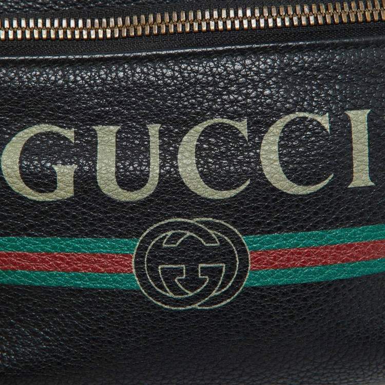 Pre Owned Gucci Black Leather Vintage Logo Web Belt Bag