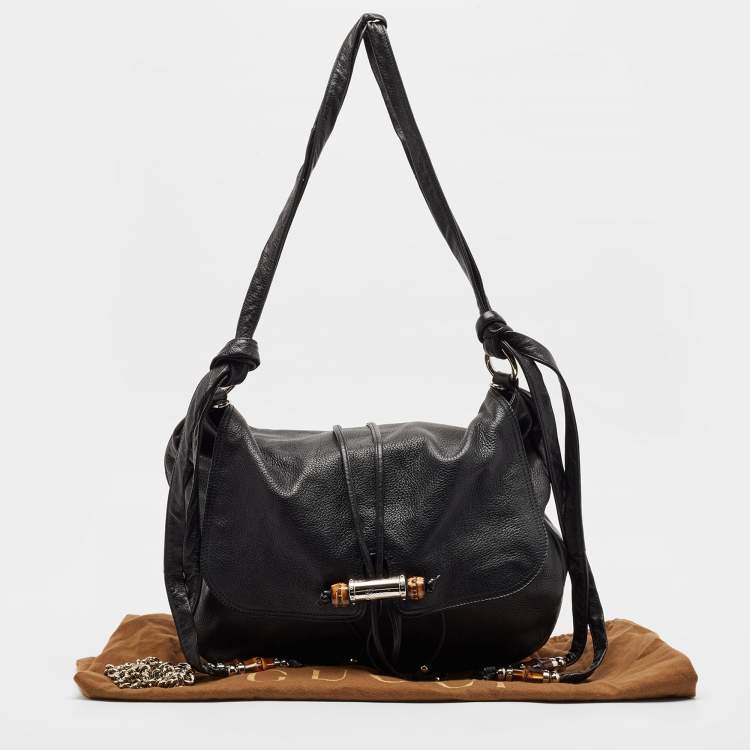 Pre Owned Gucci Black Leather Large Jungle Shoulder Bag