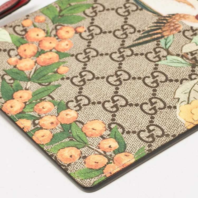 مملوكة مسبقًا Gucci Red/Multicolor GG Supreme Canvas Tian Zip Pouch