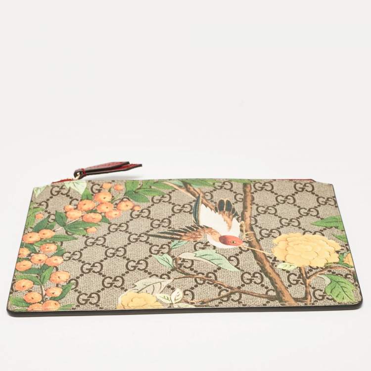 مملوكة مسبقًا Gucci Red/Multicolor GG Supreme Canvas Tian Zip Pouch