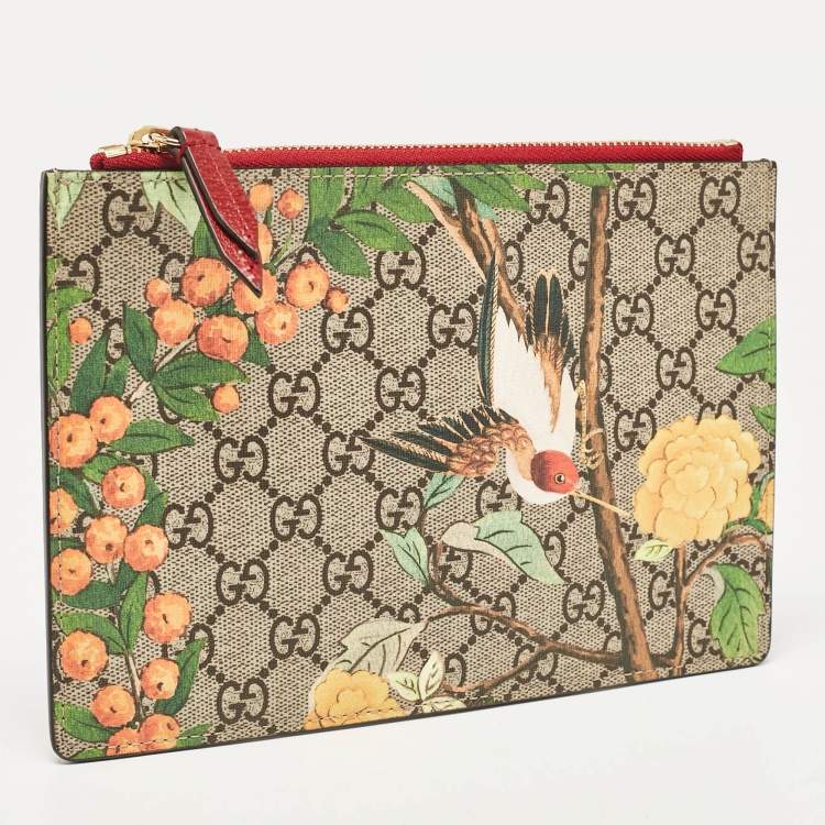 مملوكة مسبقًا Gucci Red/Multicolor GG Supreme Canvas Tian Zip Pouch