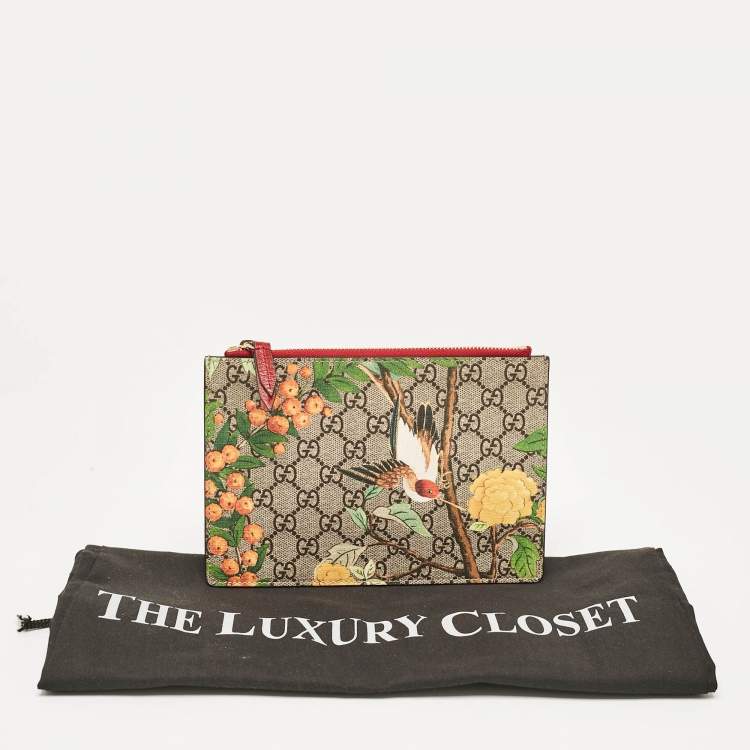 مملوكة مسبقًا Gucci Red/Multicolor GG Supreme Canvas Tian Zip Pouch