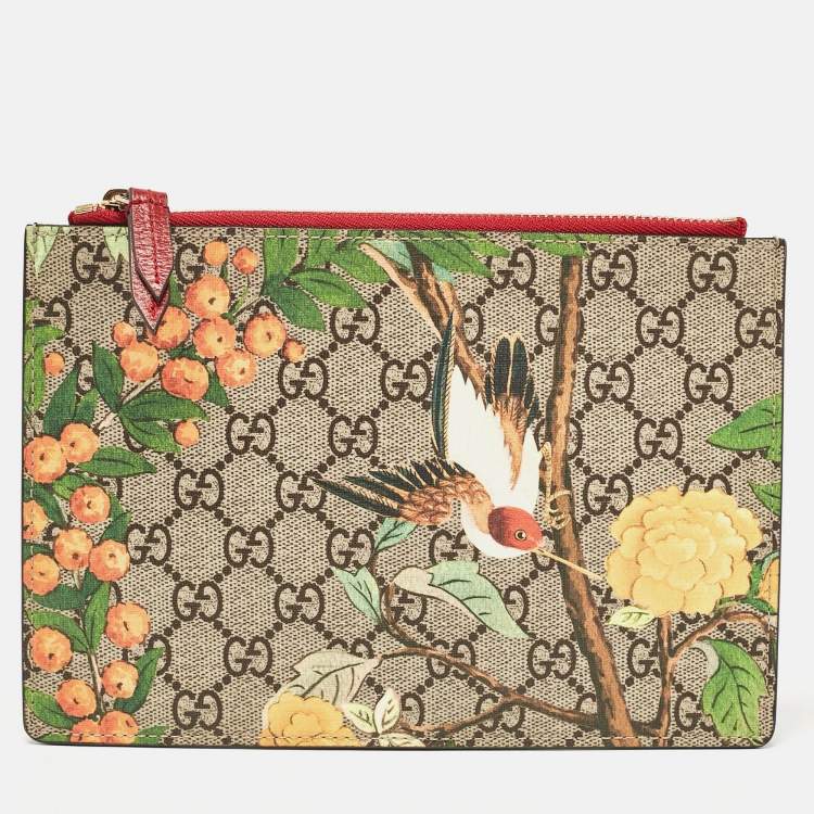 مملوكة مسبقًا Gucci Red/Multicolor GG Supreme Canvas Tian Zip Pouch