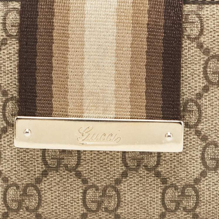 Pre Owned Gucci Brown/Beige GG Canvas and Leather Web Flap Continental Wallet