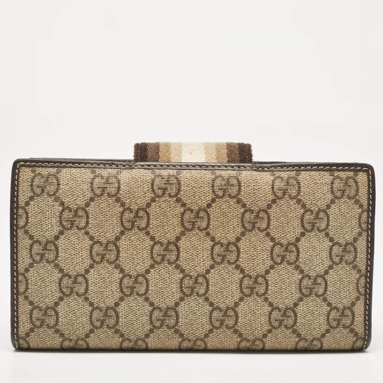 Pre Owned Gucci Brown/Beige GG Canvas and Leather Web Flap Continental Wallet
