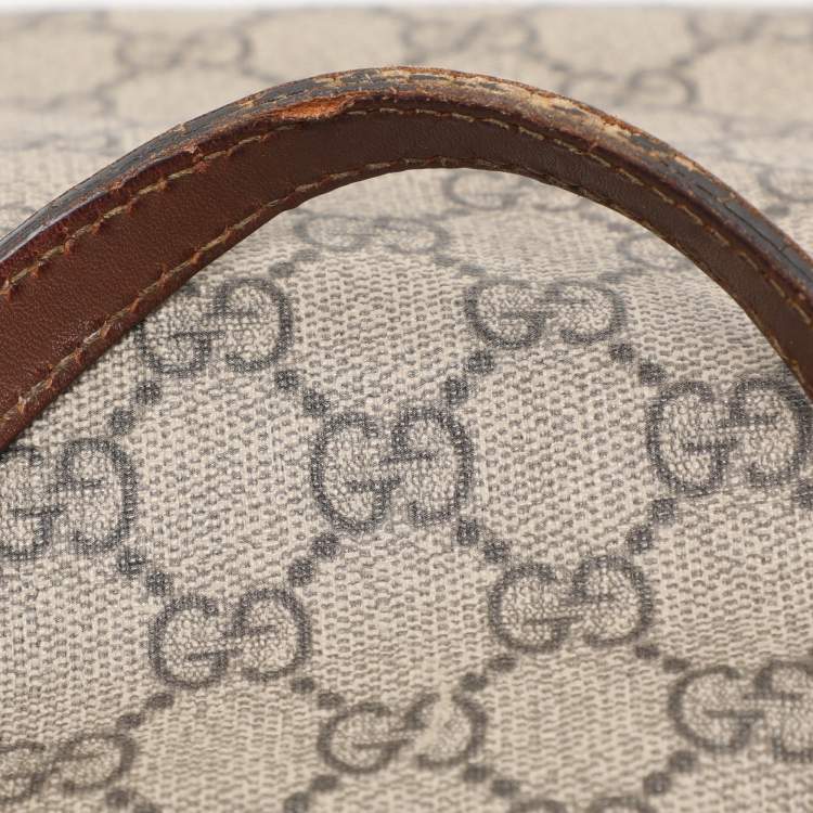 Pre Owned Gucci Beige/Brown GG Supreme Canvas and Leather Soft Tote