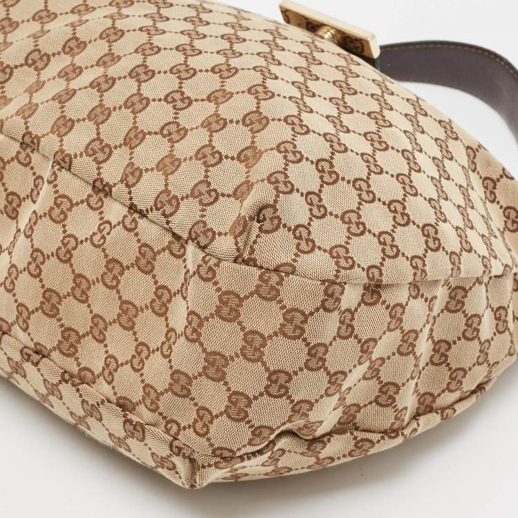 Pre Owned Gucci Beige/Brown GG Canvas and Leather New Ladies Web Hobo