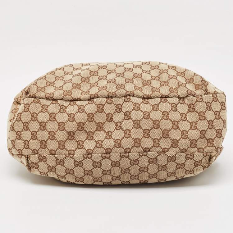 Pre Owned Gucci Beige/Brown GG Canvas and Leather New Ladies Web Hobo