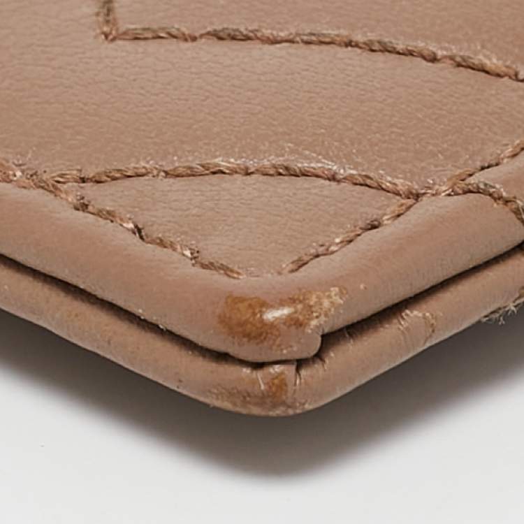Pre Owned Gucci Beige Matelassé Leather GG Marmont Card Holder