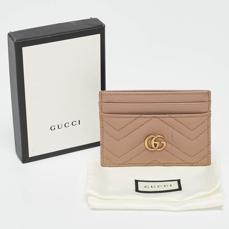 Pre Owned Gucci Beige Matelassé Leather GG Marmont Card Holder