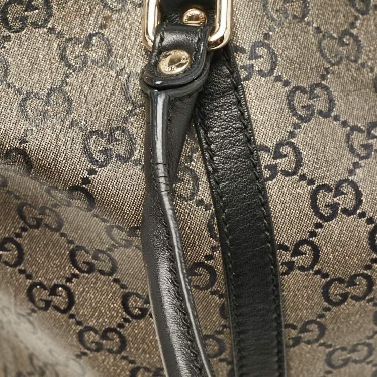 Pre Owned Gucci Black/Grey GG Crystal Canvas and Leather Medium Joy Tote