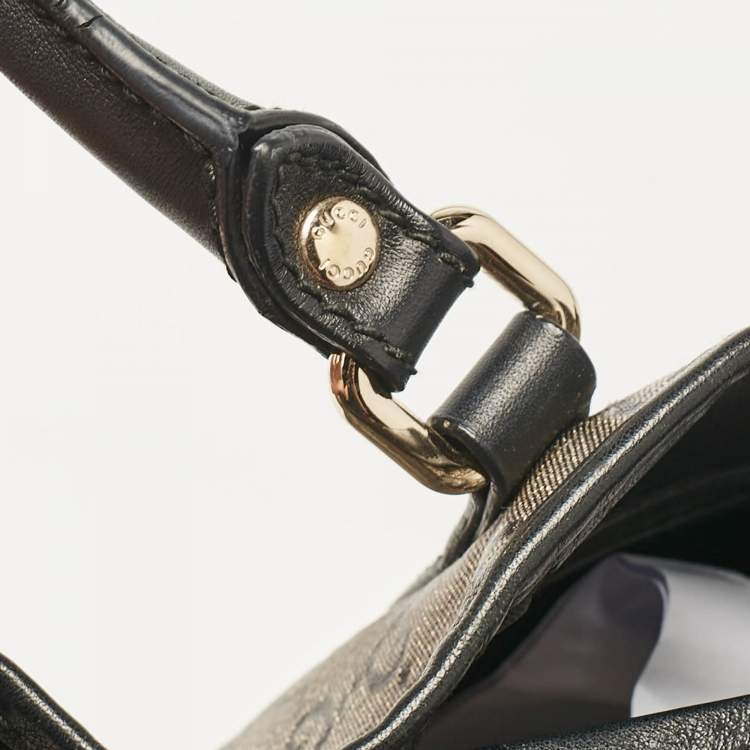 Pre Owned Gucci Black/Grey GG Crystal Canvas and Leather Medium Joy Tote