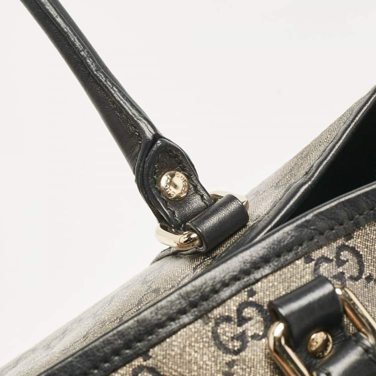 Pre Owned Gucci Black/Grey GG Crystal Canvas and Leather Medium Joy Tote