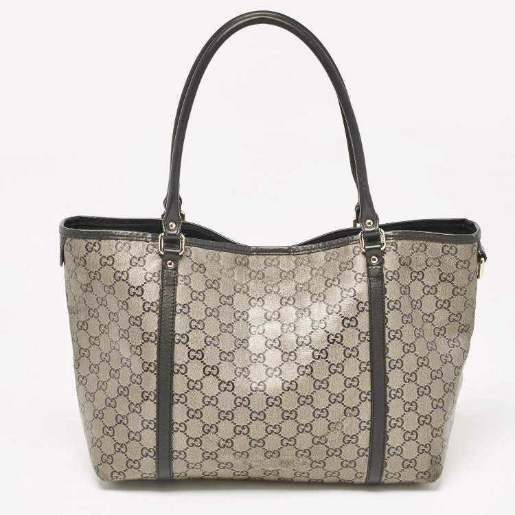 Pre Owned Gucci Black/Grey GG Crystal Canvas and Leather Medium Joy Tote
