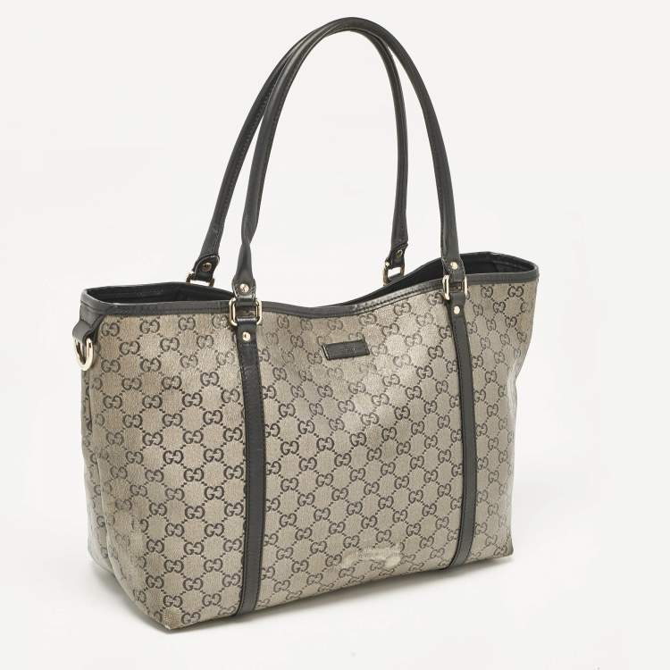 Pre Owned Gucci Black/Grey GG Crystal Canvas and Leather Medium Joy Tote