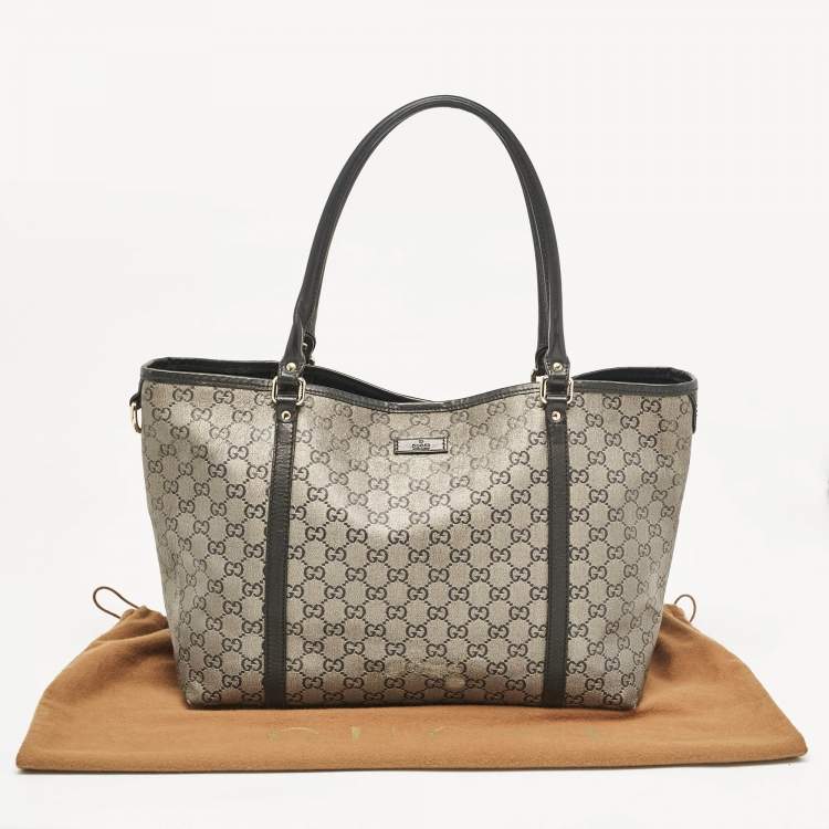 Pre Owned Gucci Black/Grey GG Crystal Canvas and Leather Medium Joy Tote