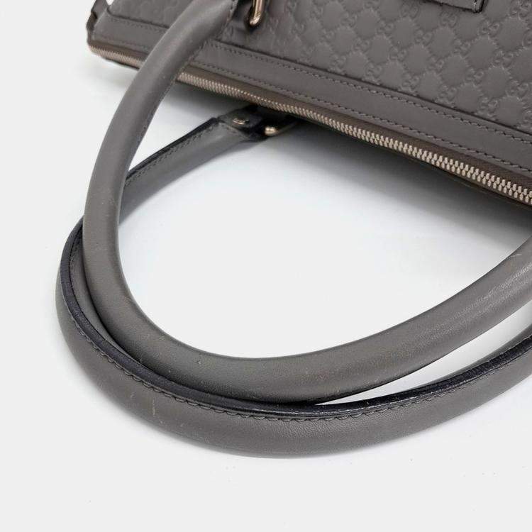 Pre Owned Gucci Grey Leather Micro Cima Line Tote Bag