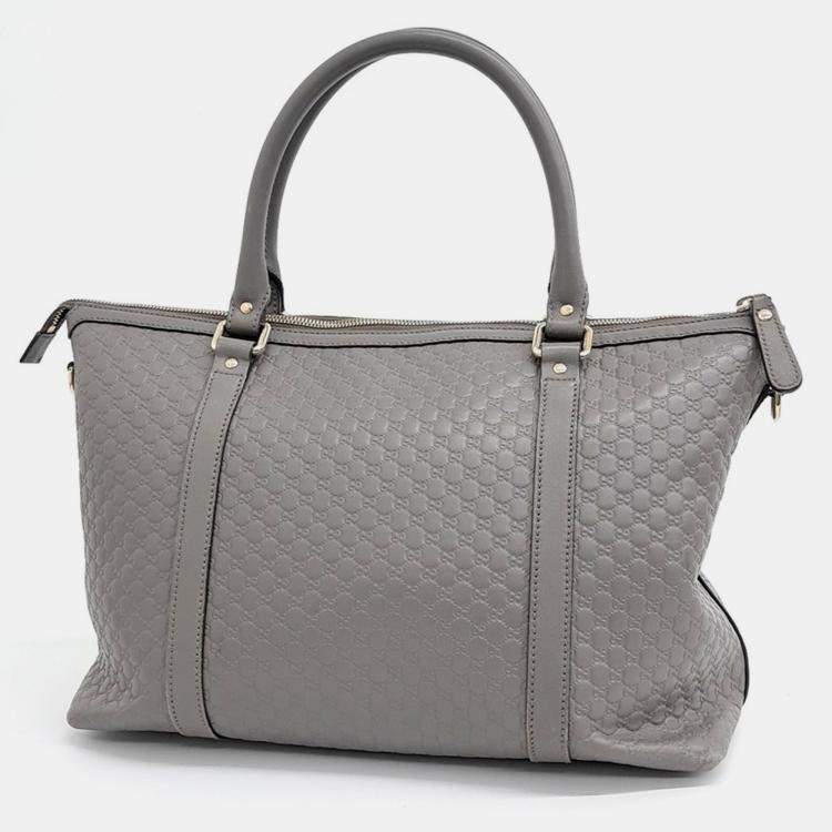 Pre Owned Gucci Grey Leather Micro Cima Line Tote Bag