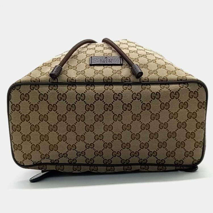 Pre Owned Gucci Beige Brown Coated Canvas backpack bag