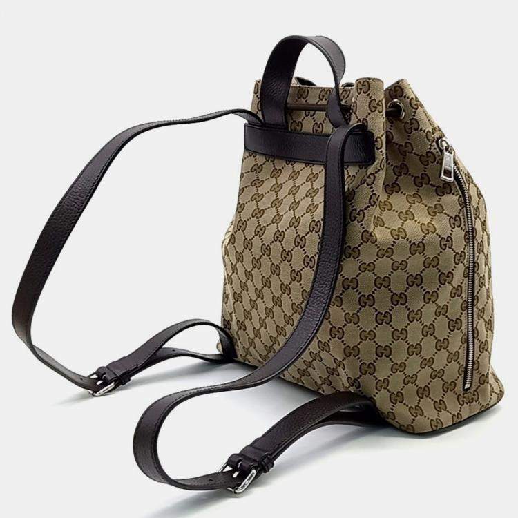 Pre Owned Gucci Beige Brown Coated Canvas backpack bag