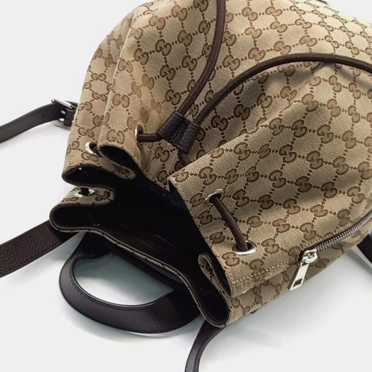 Pre Owned Gucci Beige Brown Coated Canvas backpack bag