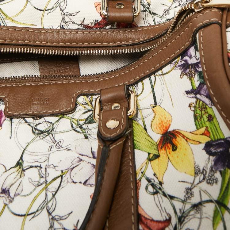 Pre Owned Gucci Beige/Multicolor Canvas and Leather Medium Floral Joy Boston Bag