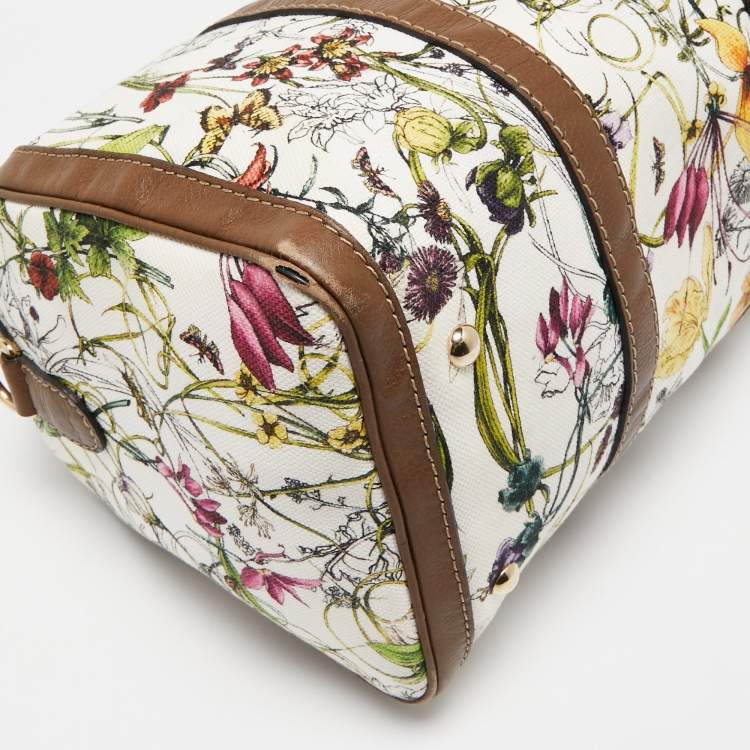 Pre Owned Gucci Beige/Multicolor Canvas and Leather Medium Floral Joy Boston Bag