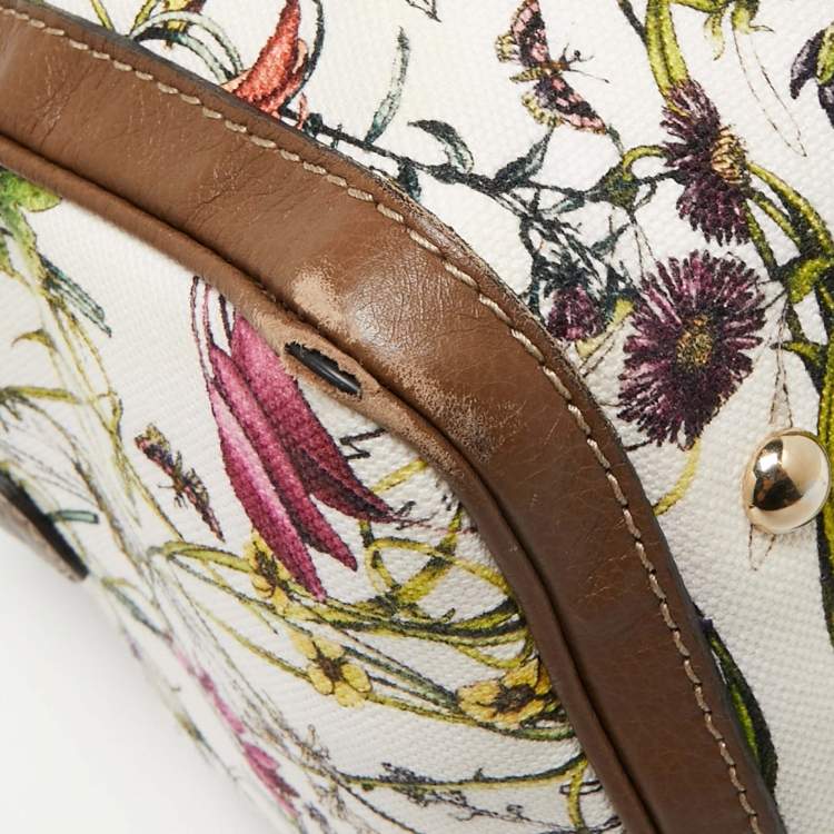 Pre Owned Gucci Beige/Multicolor Canvas and Leather Medium Floral Joy Boston Bag
