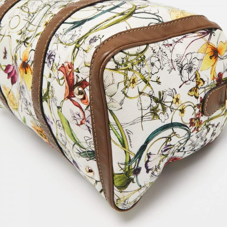 Pre Owned Gucci Beige/Multicolor Canvas and Leather Medium Floral Joy Boston Bag