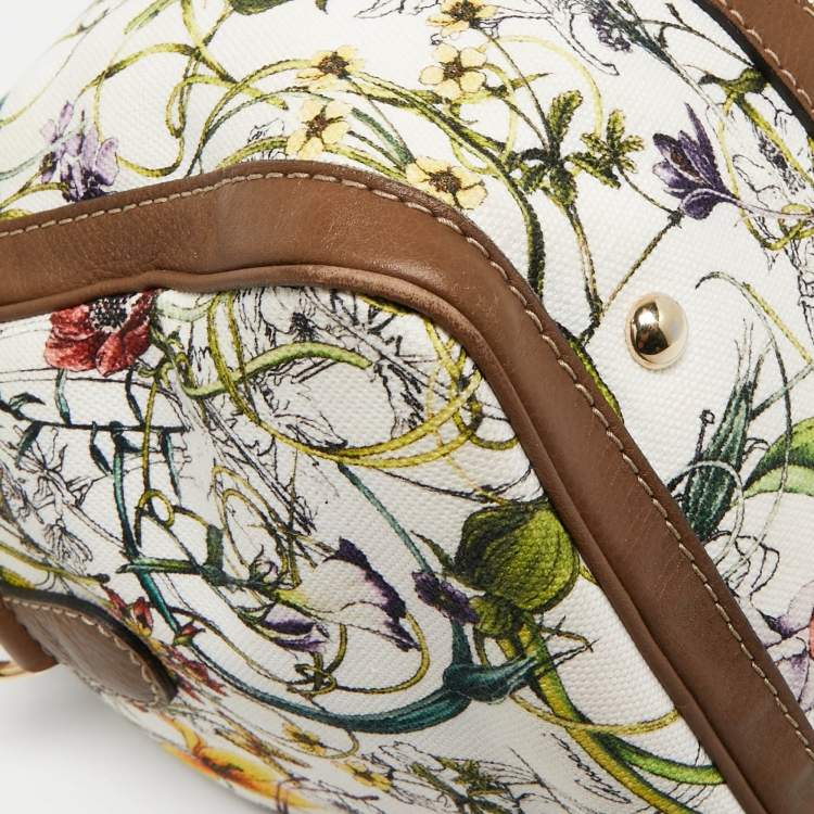 Pre Owned Gucci Beige/Multicolor Canvas and Leather Medium Floral Joy Boston Bag