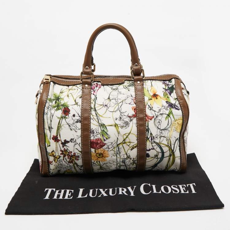 Pre Owned Gucci Beige/Multicolor Canvas and Leather Medium Floral Joy Boston Bag